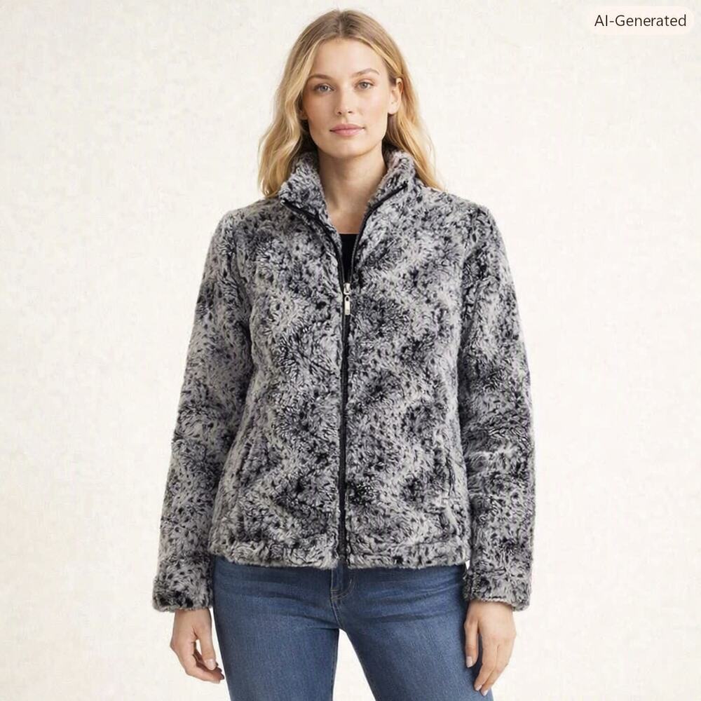 Alfred Dunner Soft Classic Faux Fur Jacket Grey Size 10P